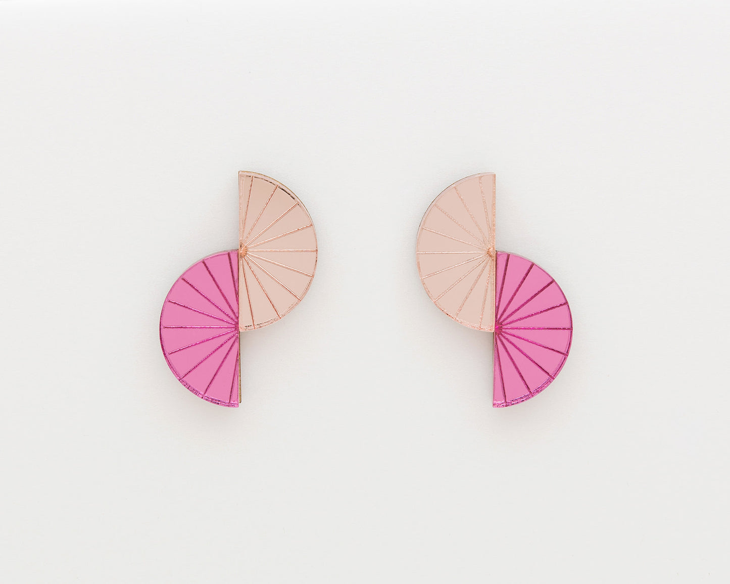 Pink and Rose gold Deco slice earrings
