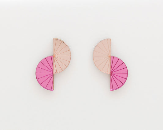 Pink and Rose gold Deco slice earrings