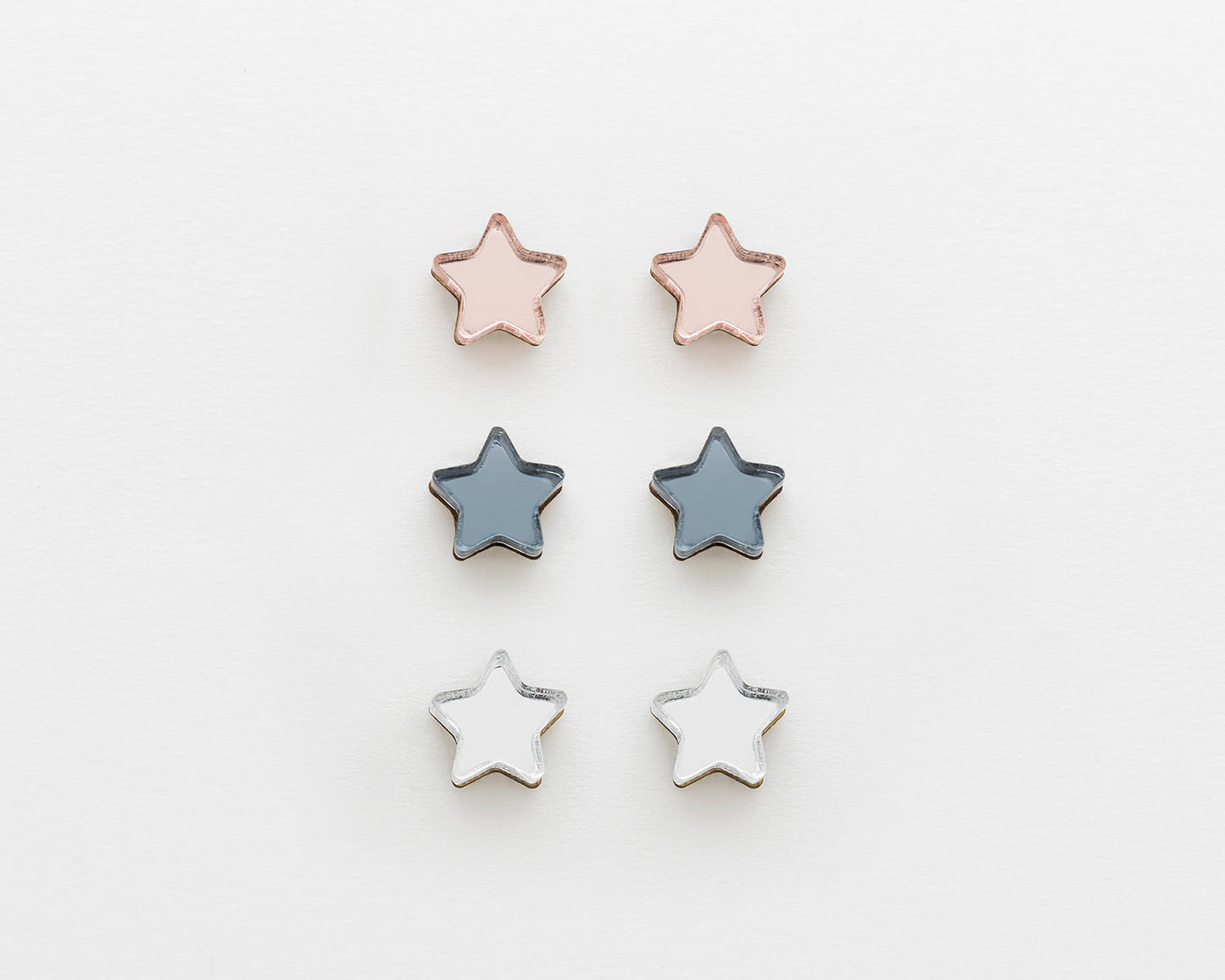Shooting Star Stud Pack in Silver, Storm and Rose.