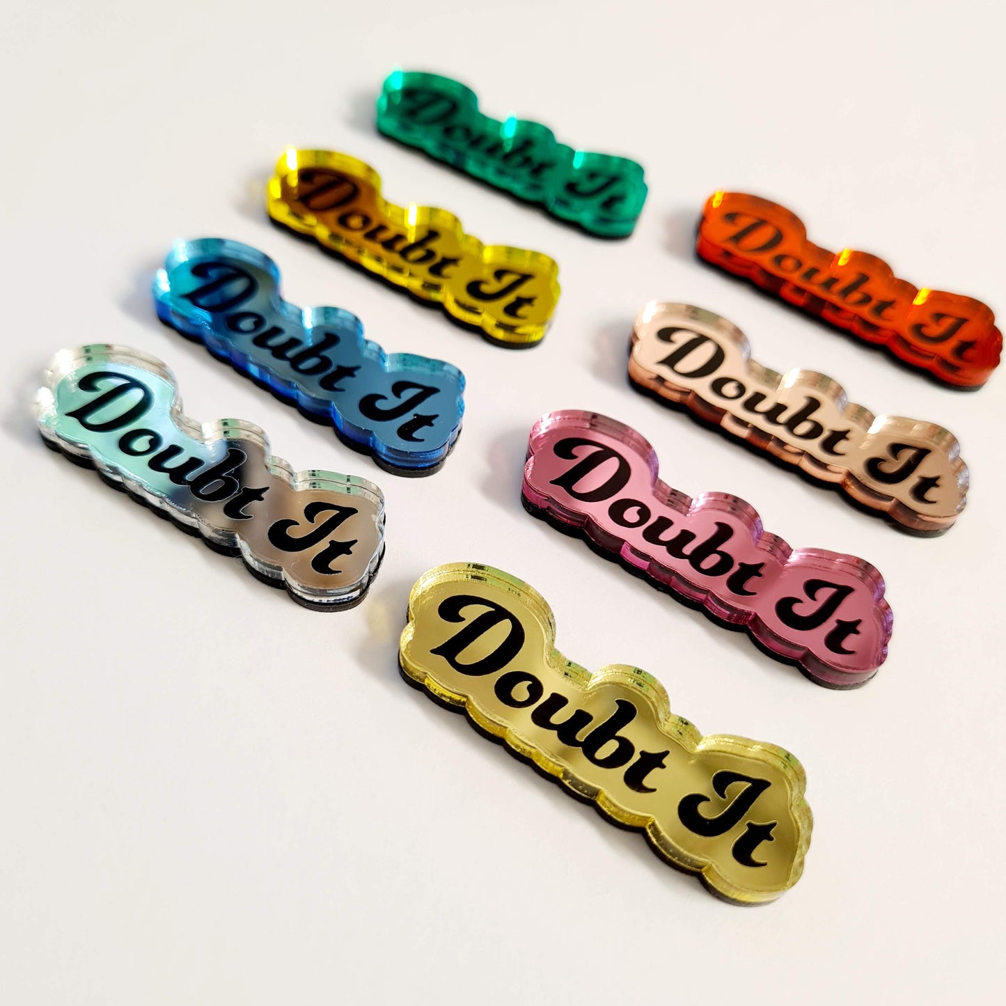 Set of 20 Doubt it badges - mix of colours