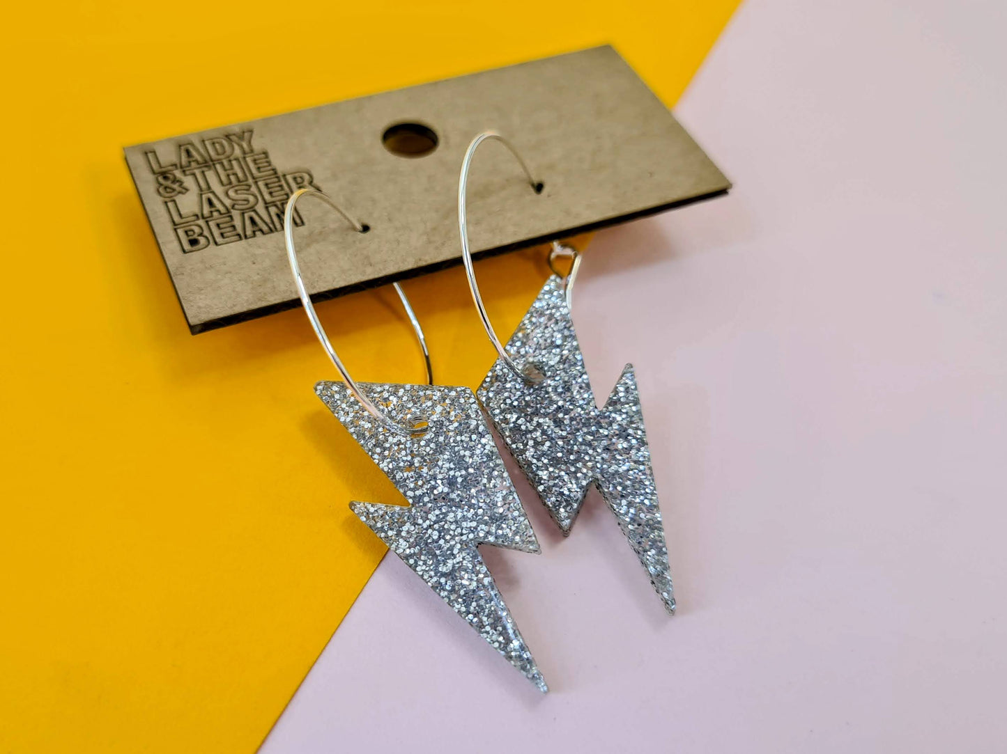 Silver Glitter Lightning Bolt Earrings