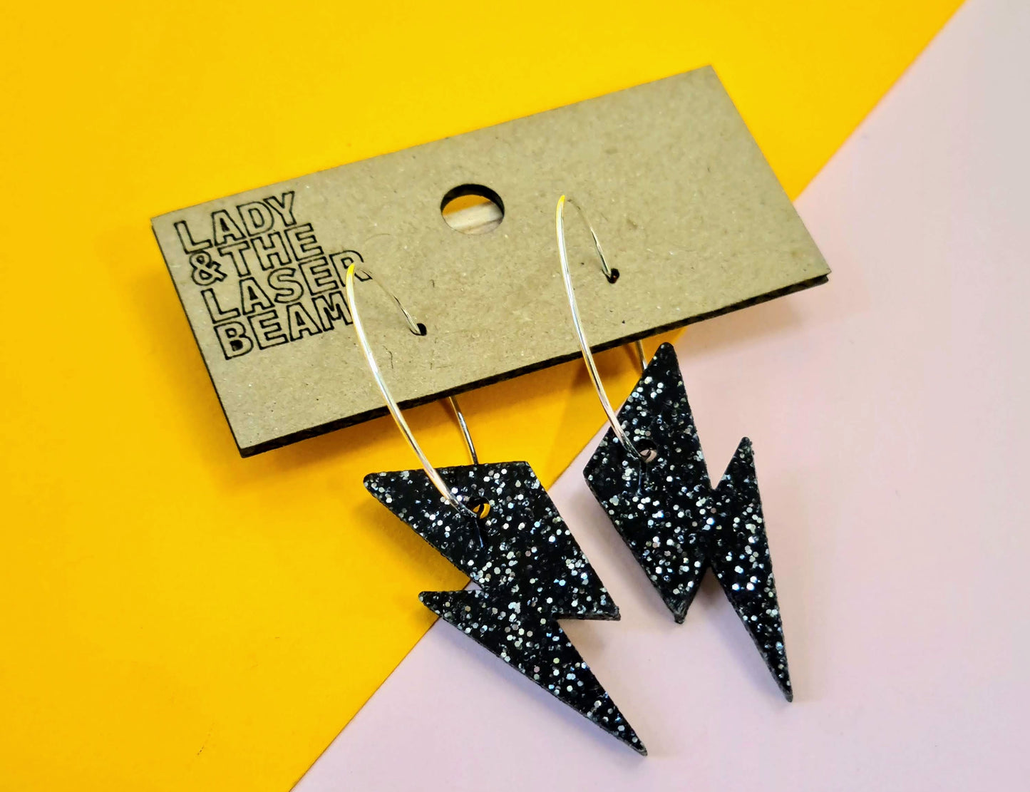 Midnight Black Glitter Lightning Bolt Earrings