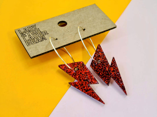 Dark Red Glitter Lightning Bolt Earrings