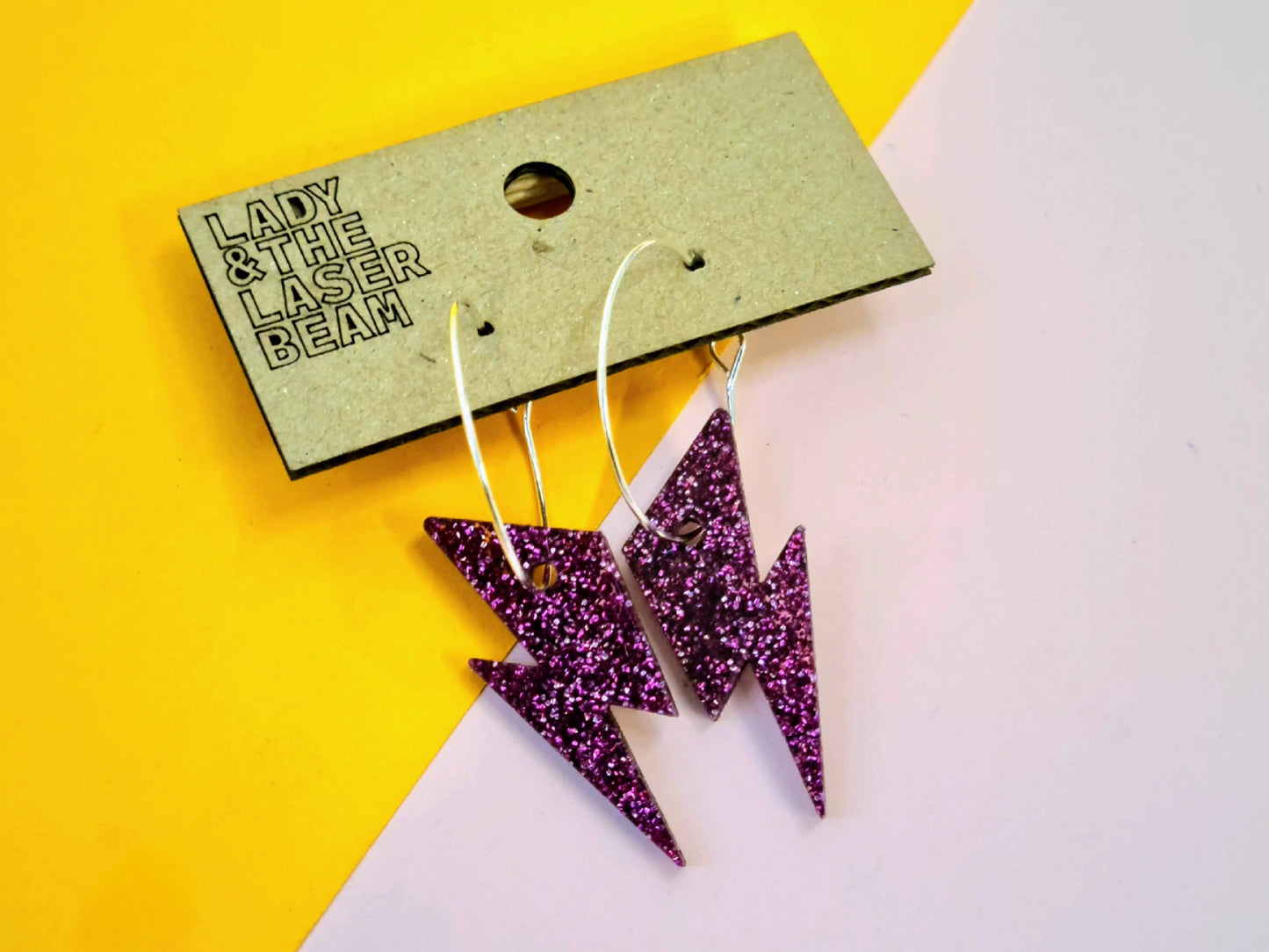 Deep Pink Glitter Lightning Bolt Earrings