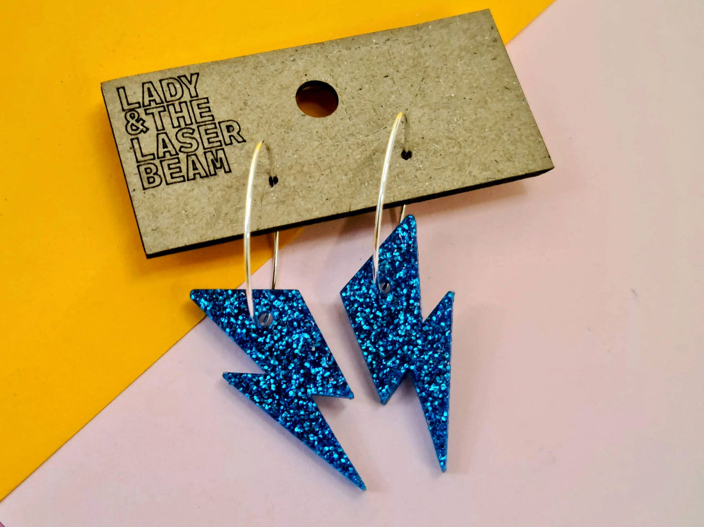 Electric Blue Glitter Lightning Bolt Earrings