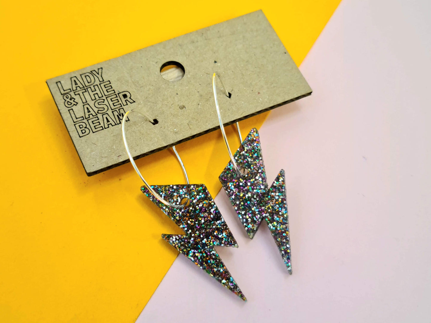 Rainbow Glitter Lightning Bolt Earrings