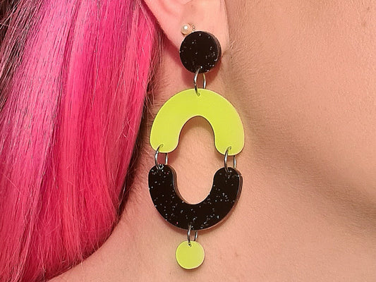 Boop earrings Neon yellow and black.