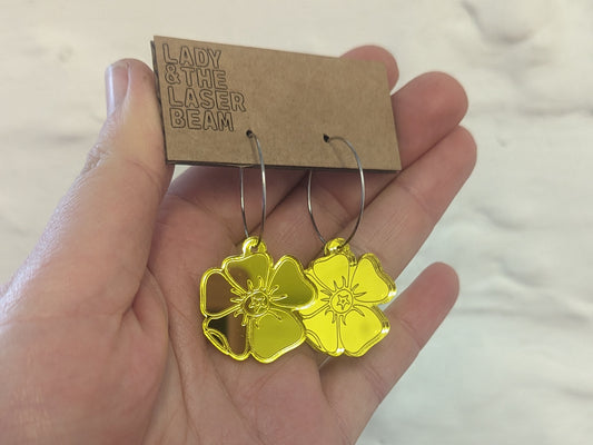 Yellow Dog Rose mirror earrings