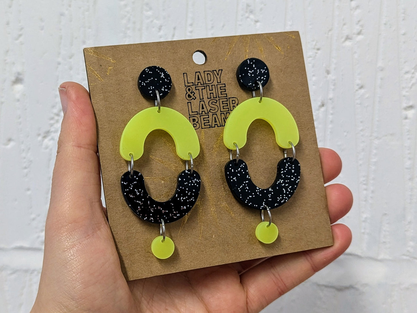 Boop earrings Neon yellow and black.