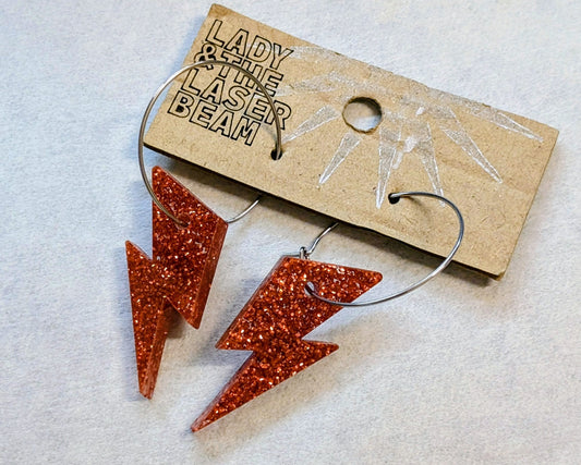 Orange Glitter Lightning Bolt Earrings