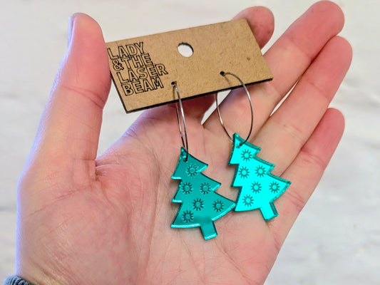 Mirror Christmas Tree Hoops