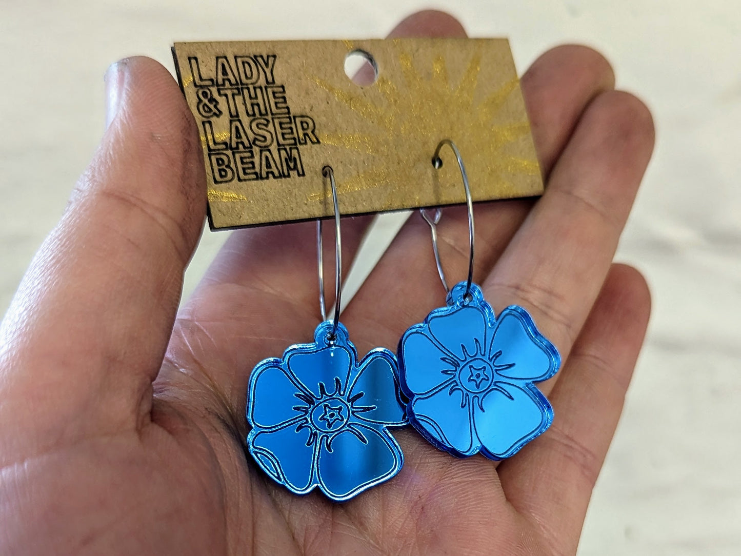 Blue Dog Rose mirror earrings