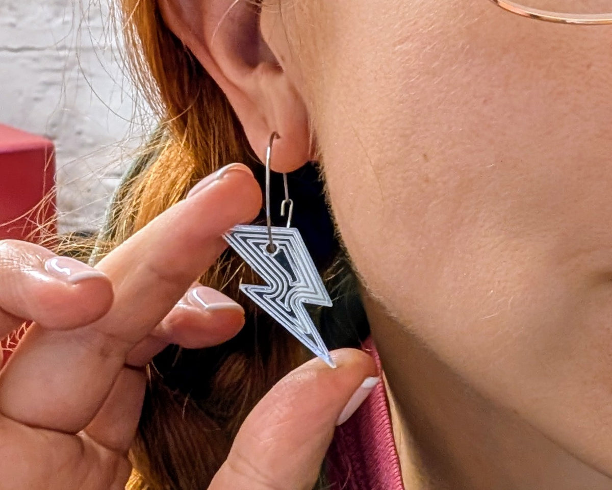 Silver Engraved lightning bolts