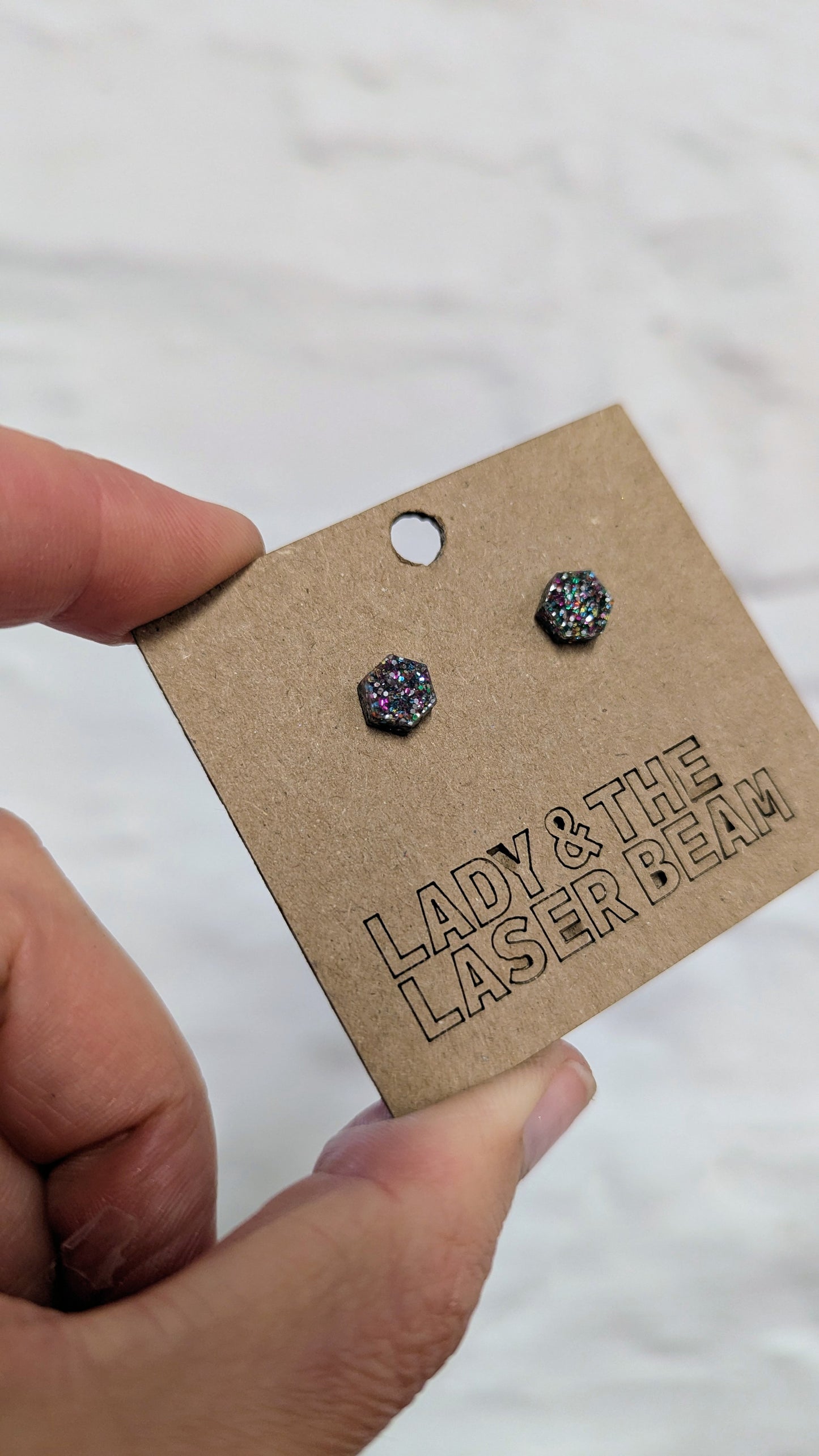 Glitter Hexagon Studs