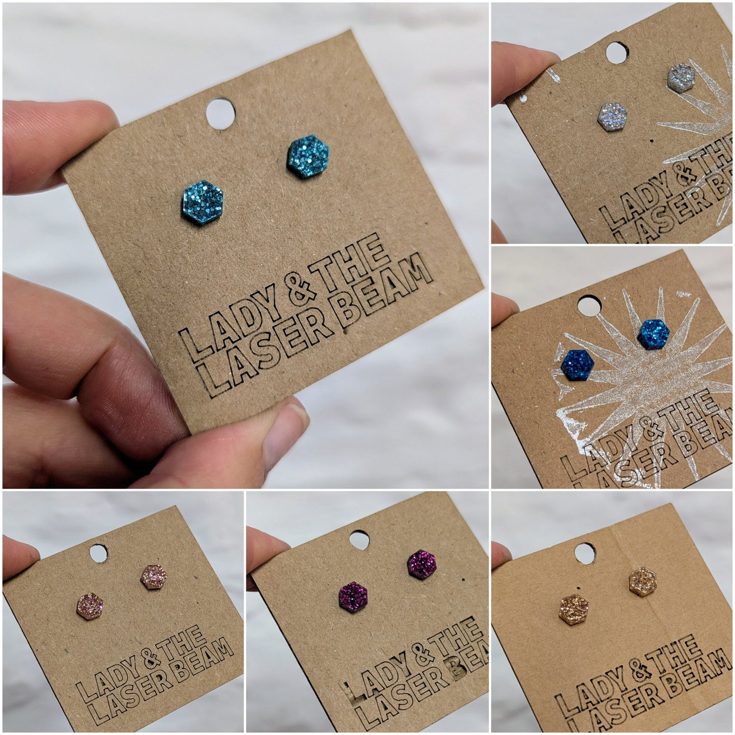Glitter Hexagon Studs