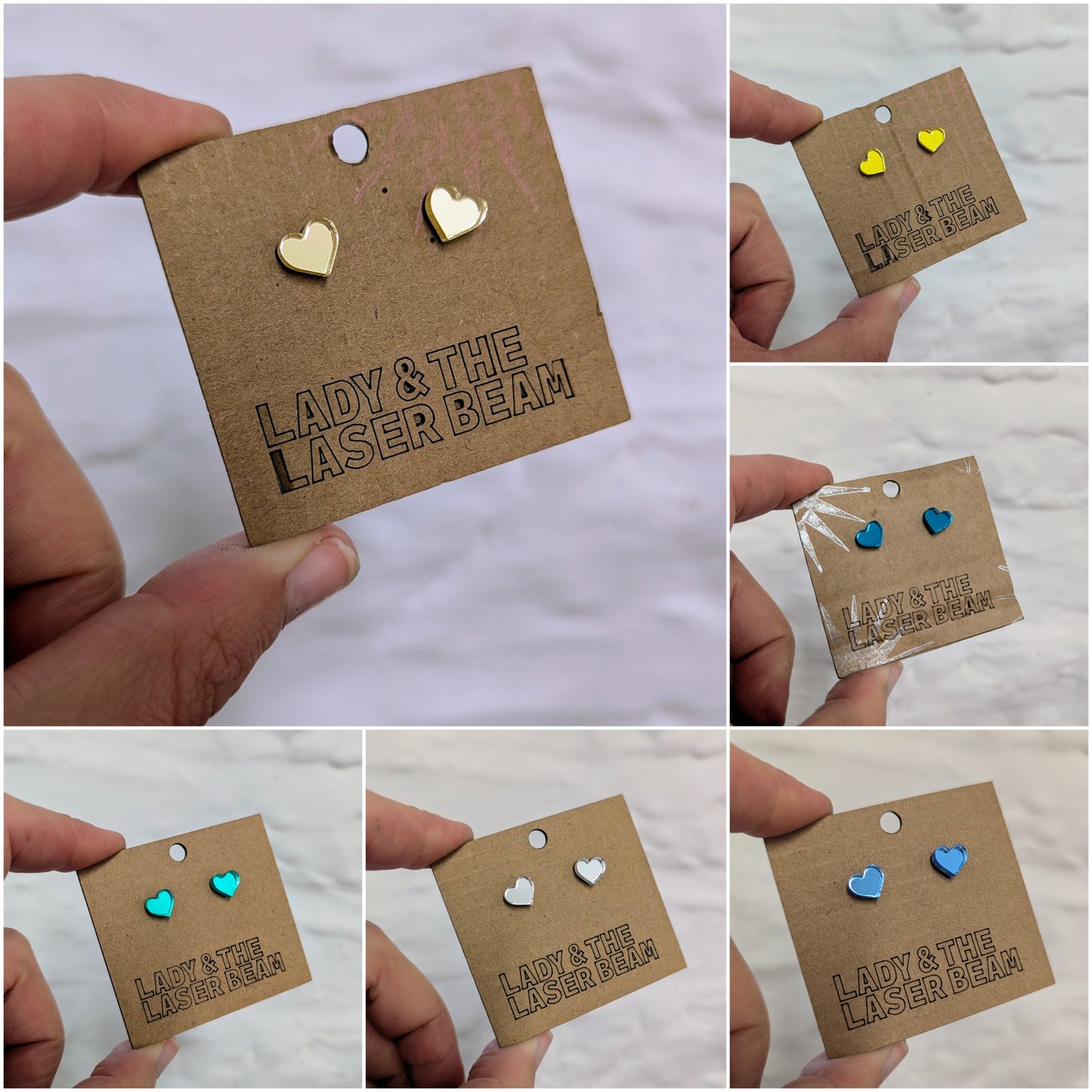 Mini Mirror Heart Studs - various colours