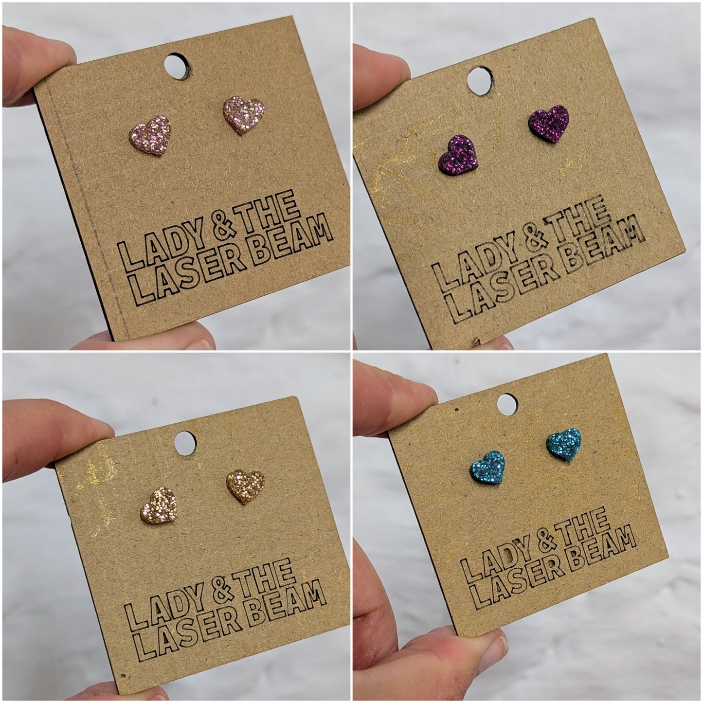 Mini Heart Studs Glitter - lots of colours
