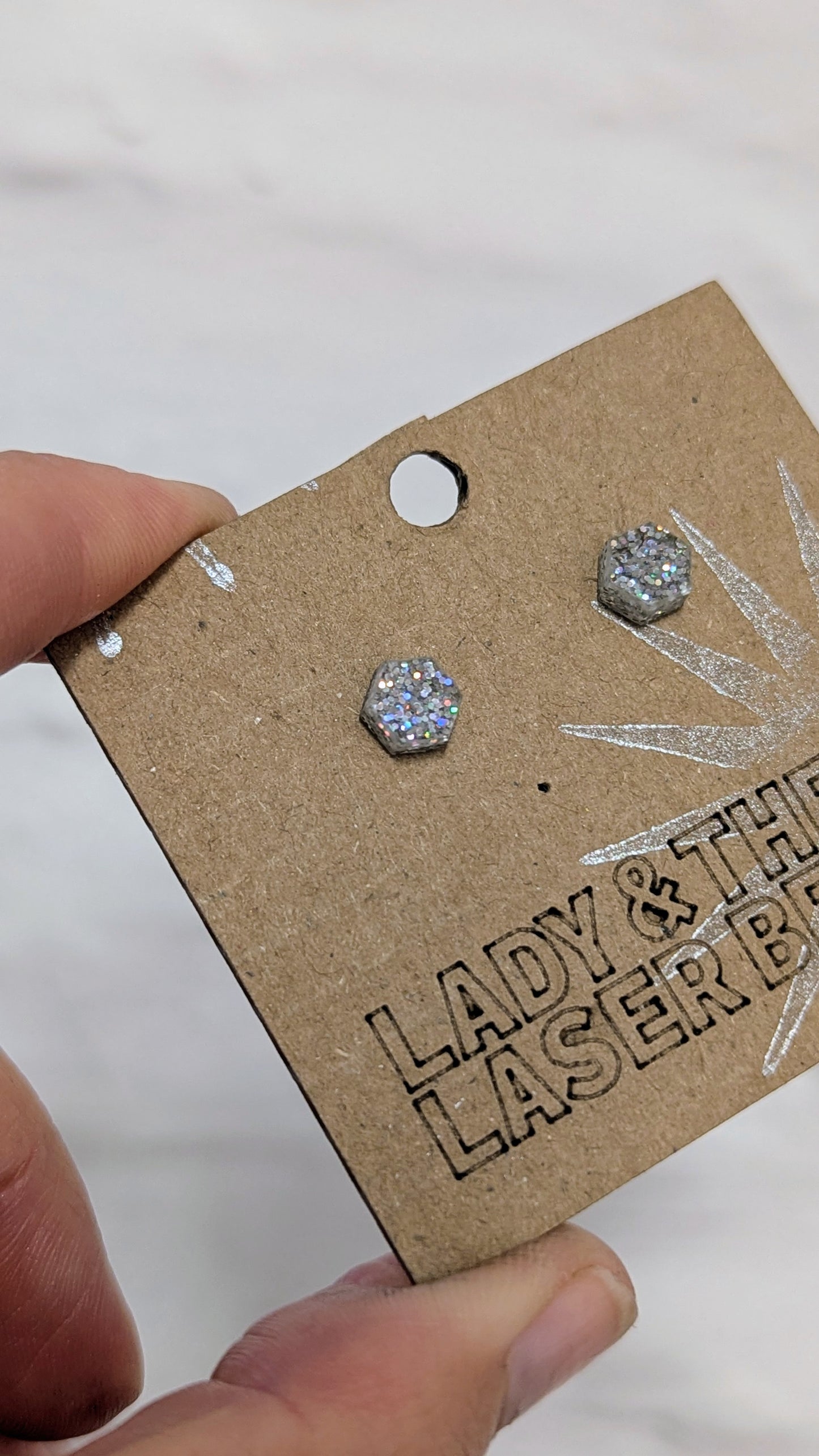 Glitter Hexagon Studs
