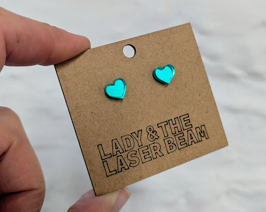 Mini Mirror Heart Studs - various colours
