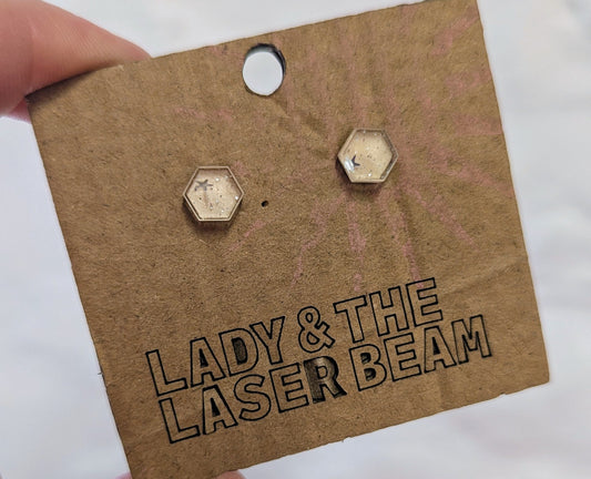 Floating Glitter Hexagon Stud