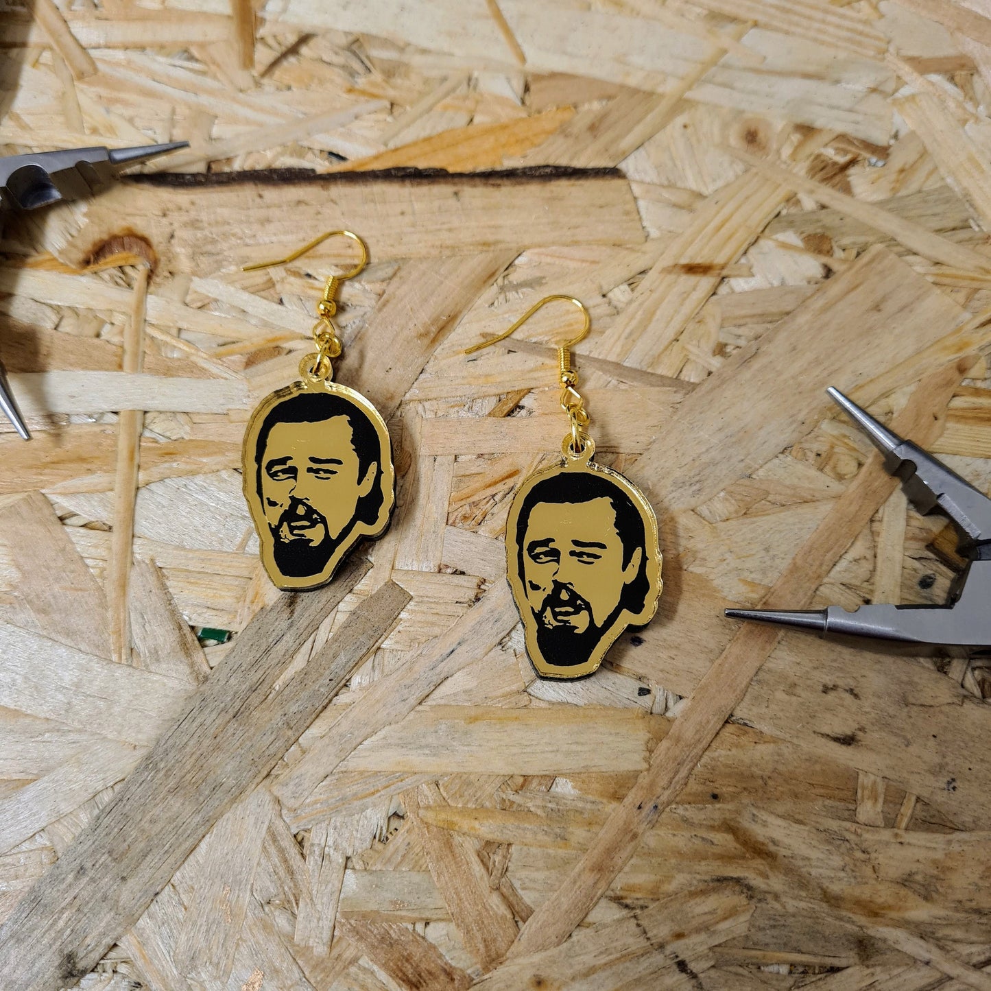 Leonardo Dicaprio Meme gold mirror acrylic earrings