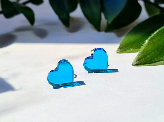 Something Blue heart studs, wedding earrings for brides.