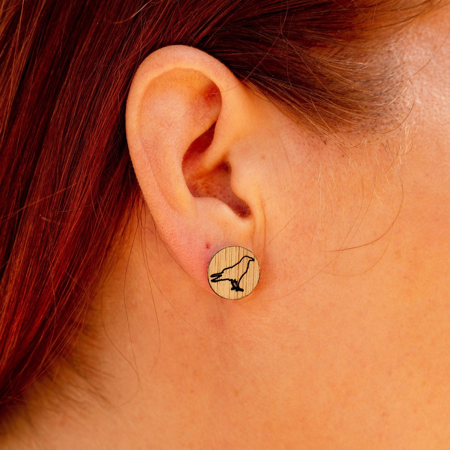 Bamboo Crow Studs. Sustainable earrings, eco jewellery.