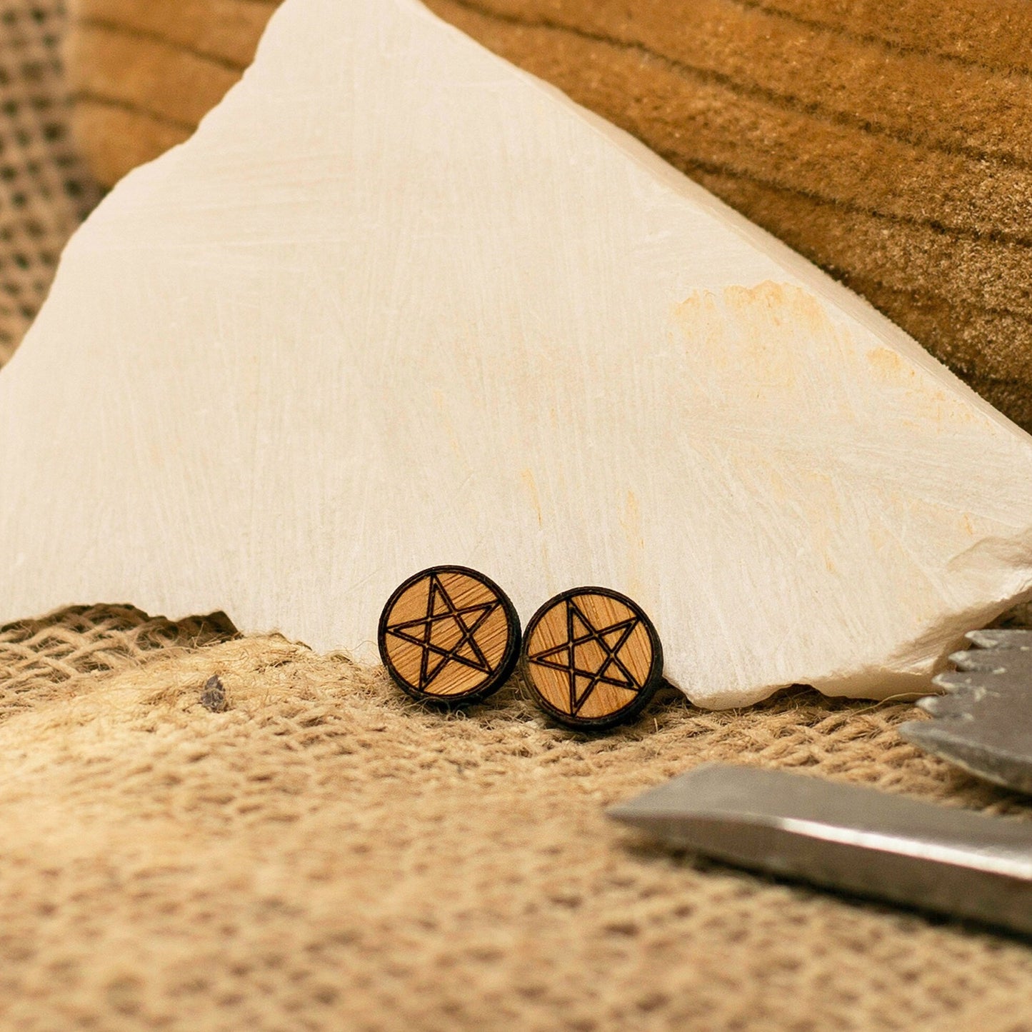 Pentagram, Pentacle bamboo sustainable stud earrings. Pagan, Wiccan