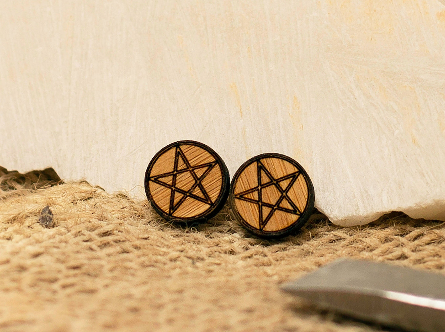 Pentagram, Pentacle bamboo sustainable stud earrings. Pagan, Wiccan