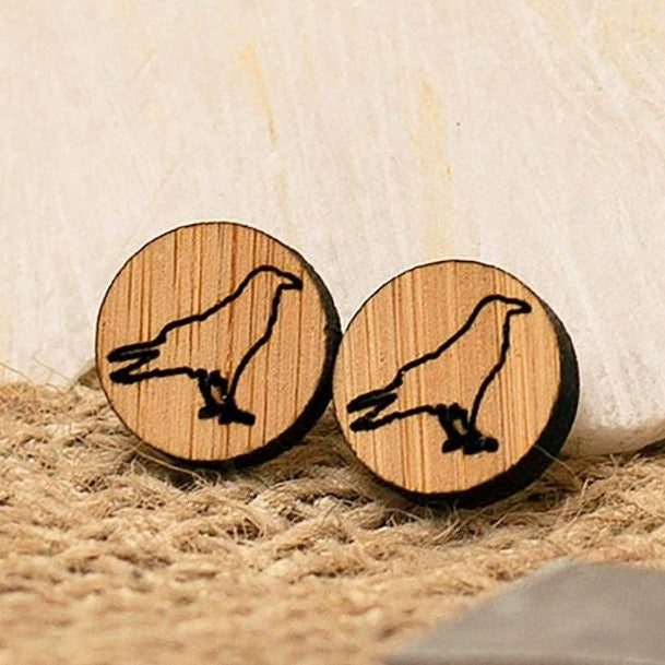 Bamboo Crow Studs. Sustainable earrings, eco jewellery.