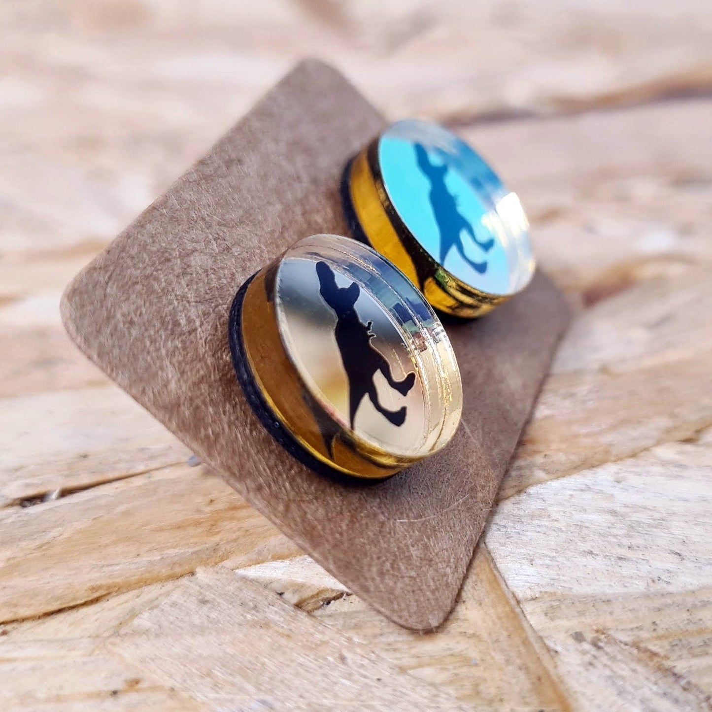 T Rex mirror studs in gold or silver