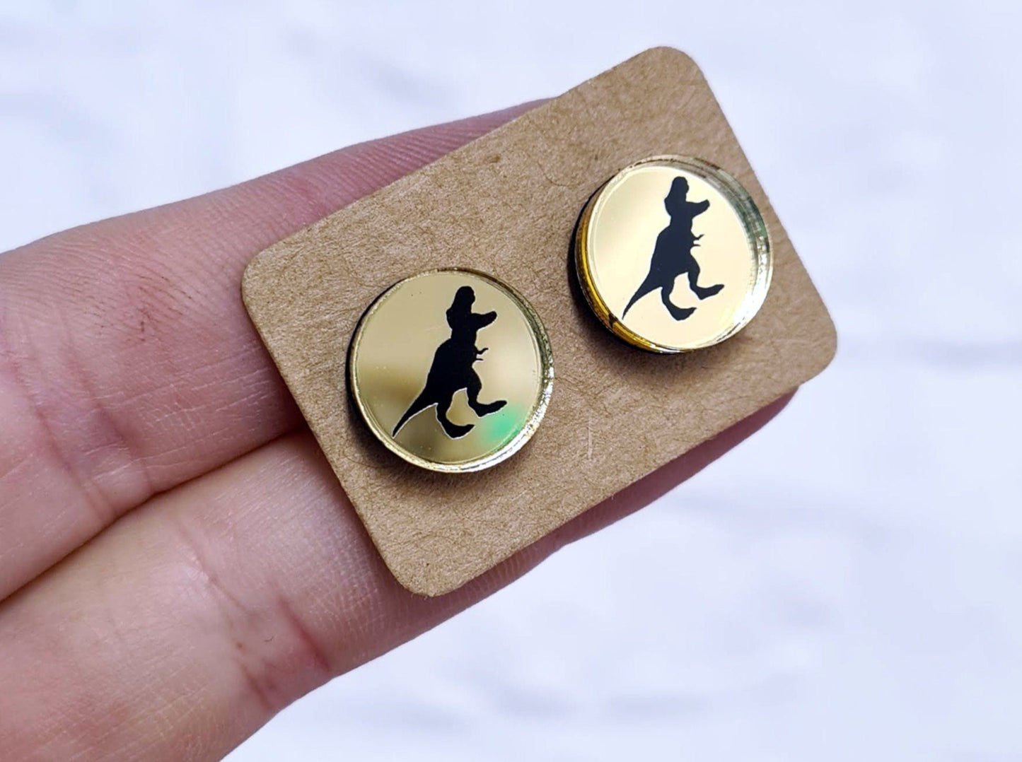 T Rex mirror studs in gold or silver