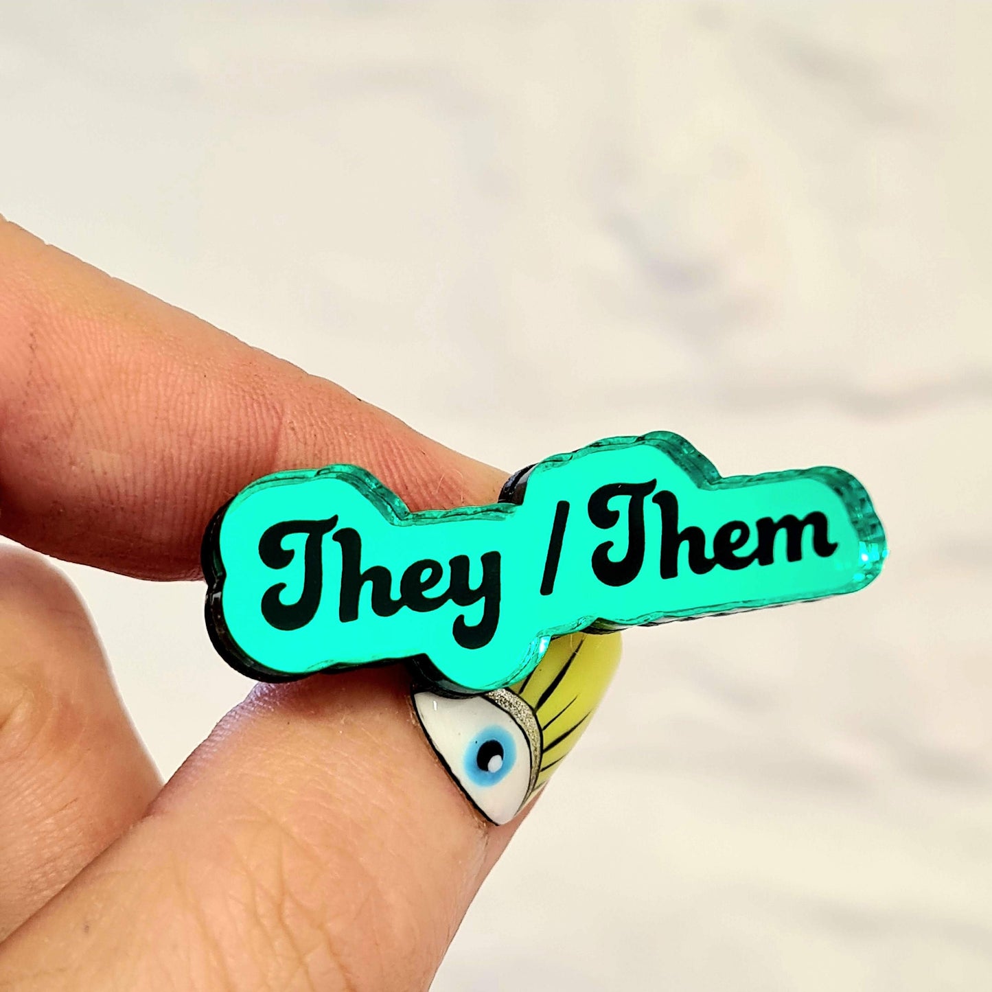 They/Them mirror engraved pronoun pin