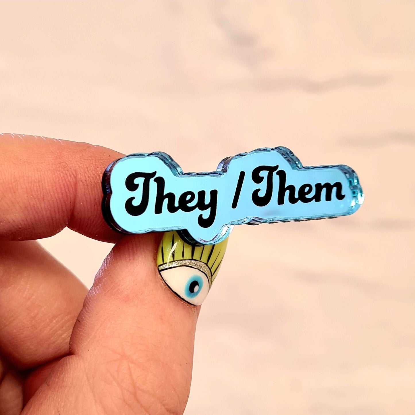 They/Them mirror engraved pronoun pin