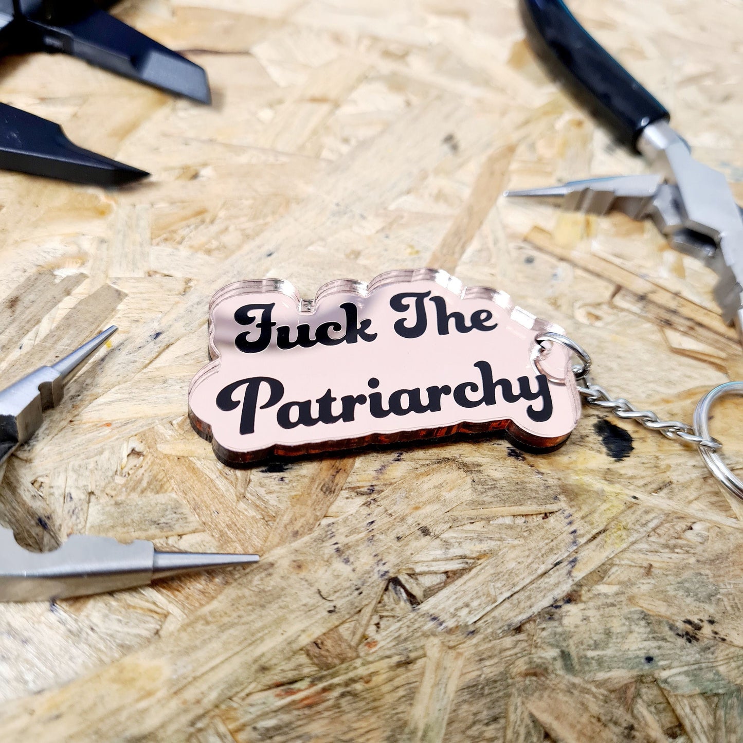 Fuck The Patriarchy mirror Keyring, choice of colours.