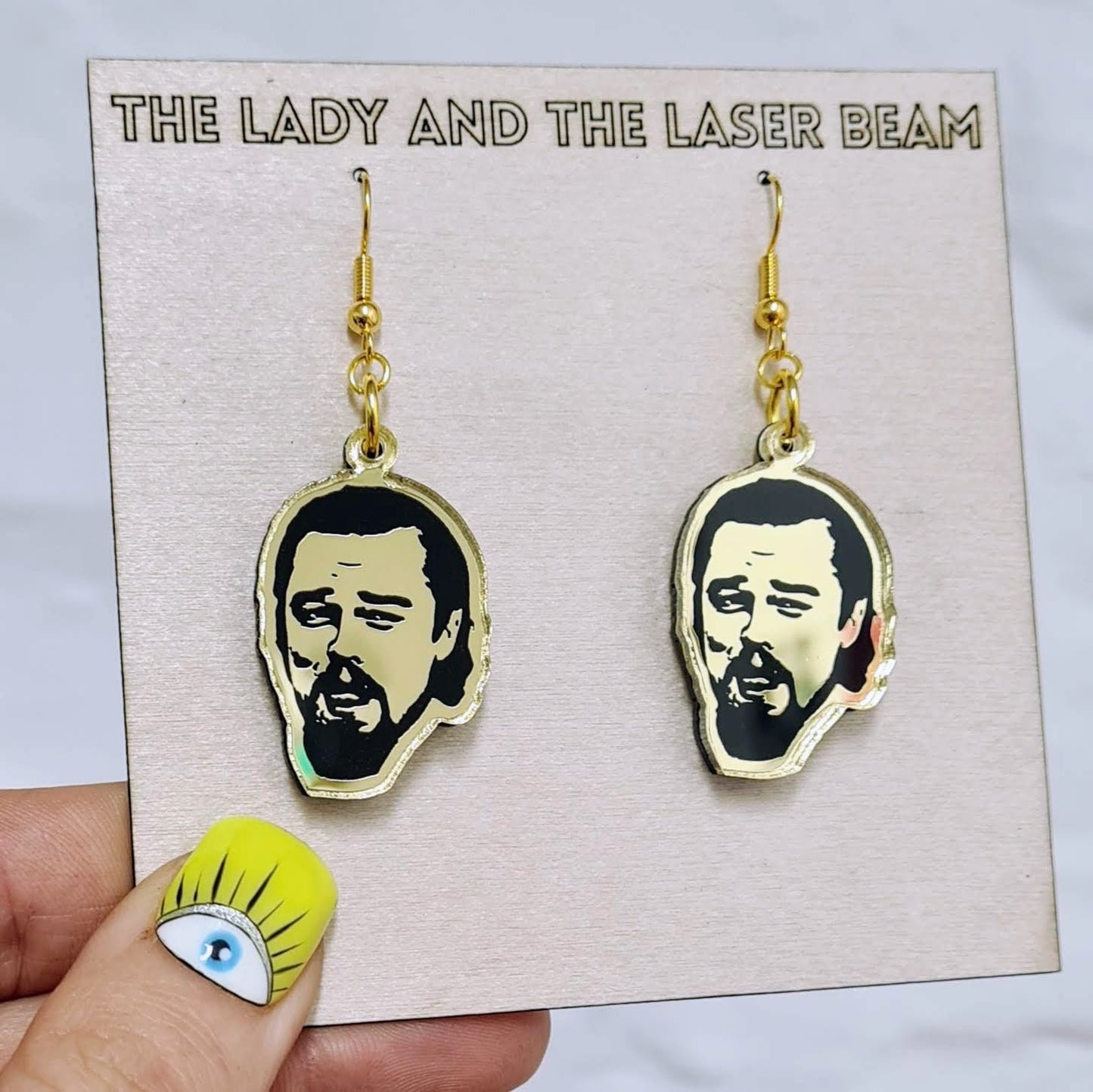 Leonardo Dicaprio Meme gold mirror acrylic earrings