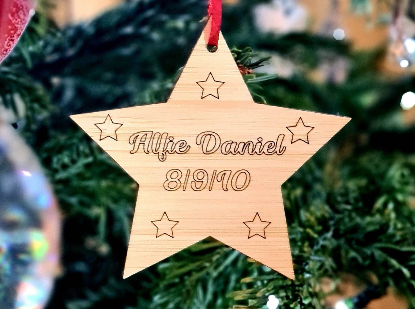 Personalised sustainable bamboo star decoration | Birth Star | Memorial Star